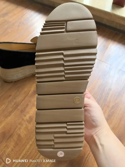 MKKHOU Fashion Loafers New High Quality Real Leather Suede Vintage Straw Braid Platform Shoes Daily Casual Light Shoes Neutral