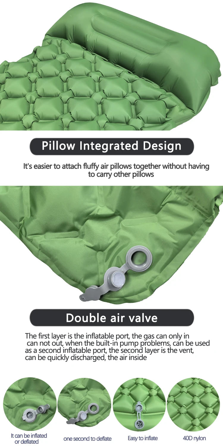 Outdoor Camping Sleeping Pad Folding Sleep Mat Beach Inflat Mattress with Pillows Ultralight Air Mat Travel Hiking New