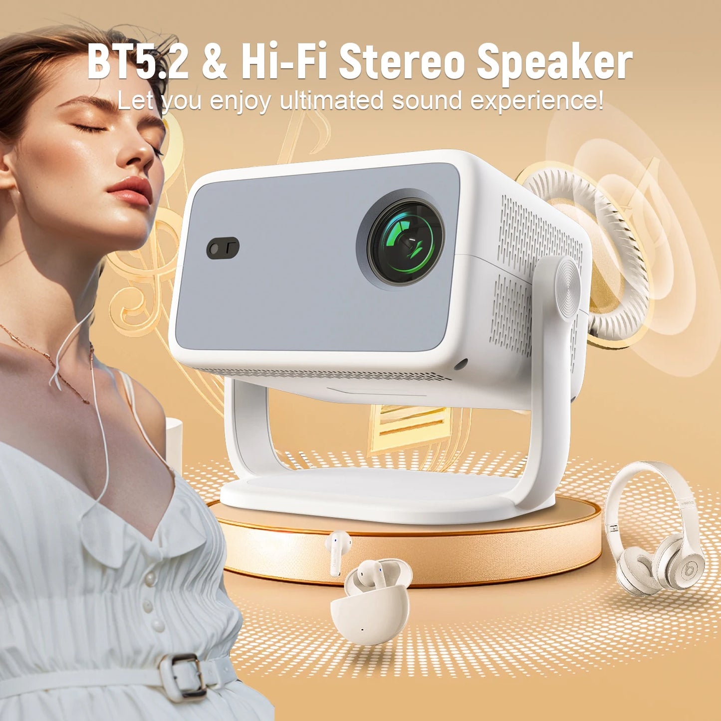 Velec Projector Compatible with Netflix 650ANSI Android 13 Portable 4K Native Wifi6 BT5.2 1080P TP350 Auto Keystone Correction