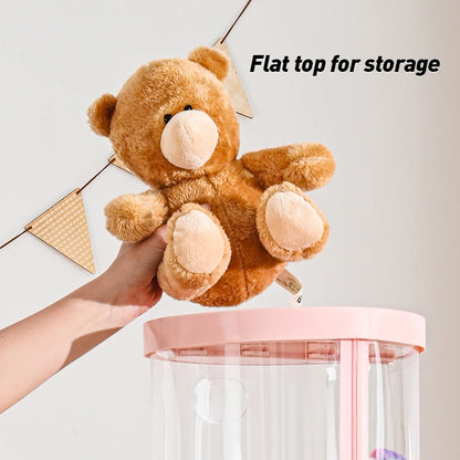 Transparent Multi-Functional Storage Bucket with Lid And Optional Wheels for Dolls Plush Toys Holiday Decorations Display Shelf
