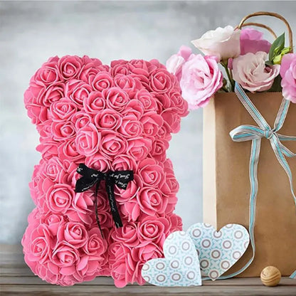 Hot 25cm Foam Rose Bear Desktop Ornament Gift Valentine's Day Home Wedding Party Fake Flower Decoration Figurine Atmosphere Prop