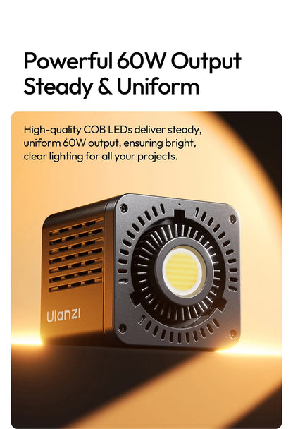 Ulanzi C60 60W COB Video Light Bi-Color Led Light 2500-6500K 3300mAh Mini Bowens Mount for Photography Studio Lighting Live Vlog