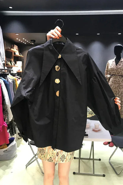 2025 Autumn Long Sleeve Women Shirt Fashion Spring Lanter Sleeve Blouses Office Lady Elegant Tops Casual Loose Clothing