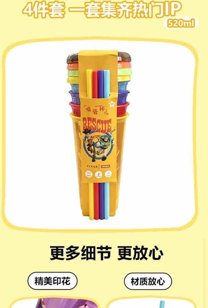 Toy Story 4 Pack Plastic Straw Cup Set Official Cartoon Reusable BPA Free Drinking Cups