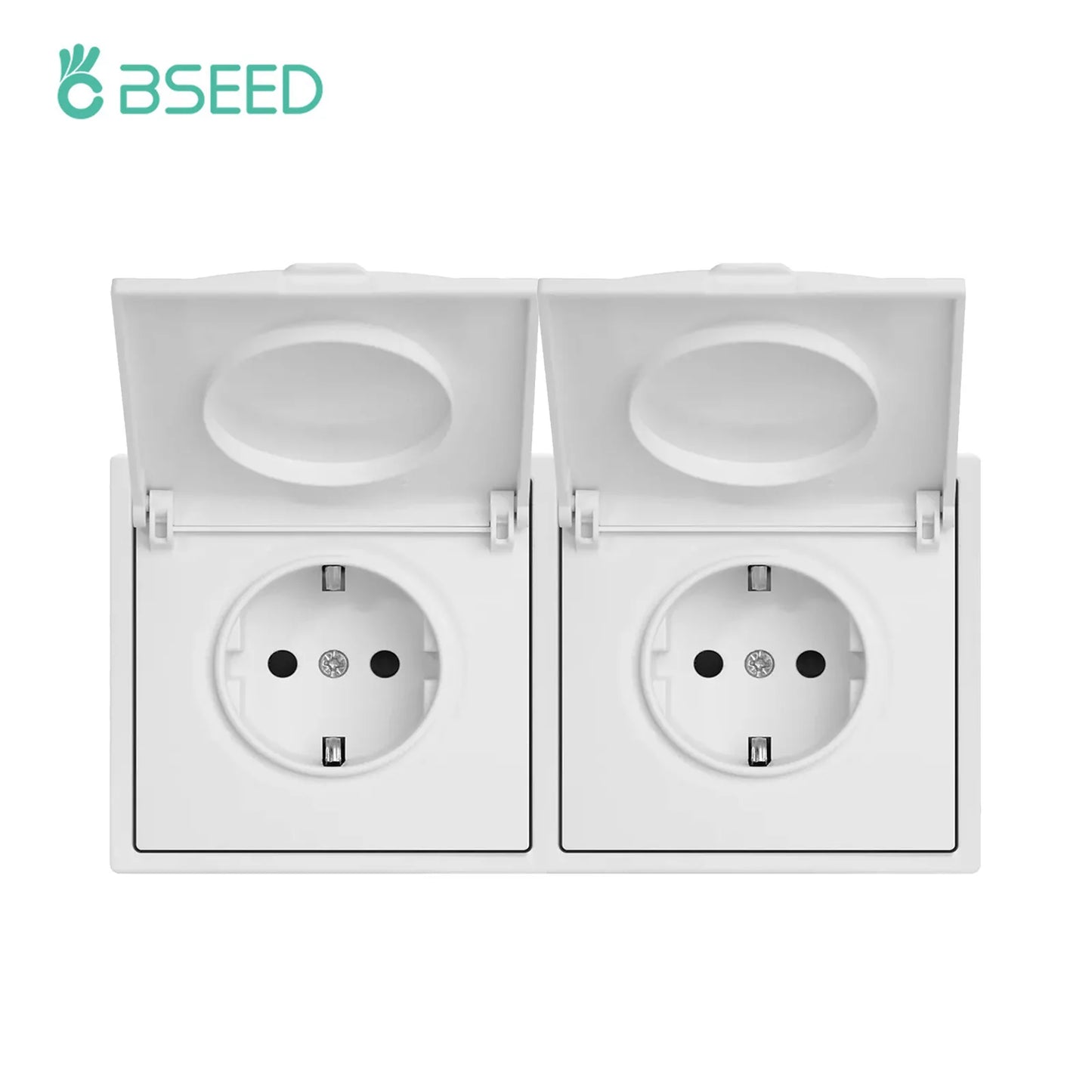 BSEED EU Standard Wall Power Socket With Cover Electrical Outlets Waterproof Wall Plug White Black Plastic Frame 16A