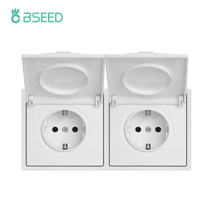 BSEED EU Standard Wall Power Socket With Cover Electrical Outlets Waterproof Wall Plug White Black Plastic Frame 16A