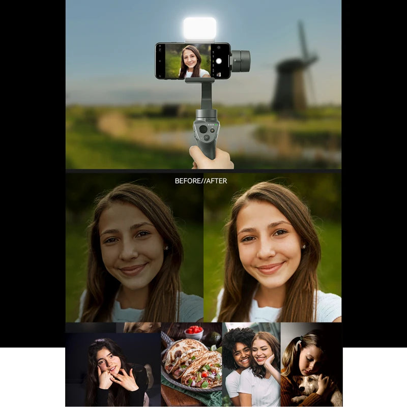 GBL01 Magnetic Mini Fill Light w/ Charging Box for DJI Osmo Mobile 6/SE/OM5, Zhiyun SMOOTH4/5/ Feiyu Handheld Gimbal Stabilizer
