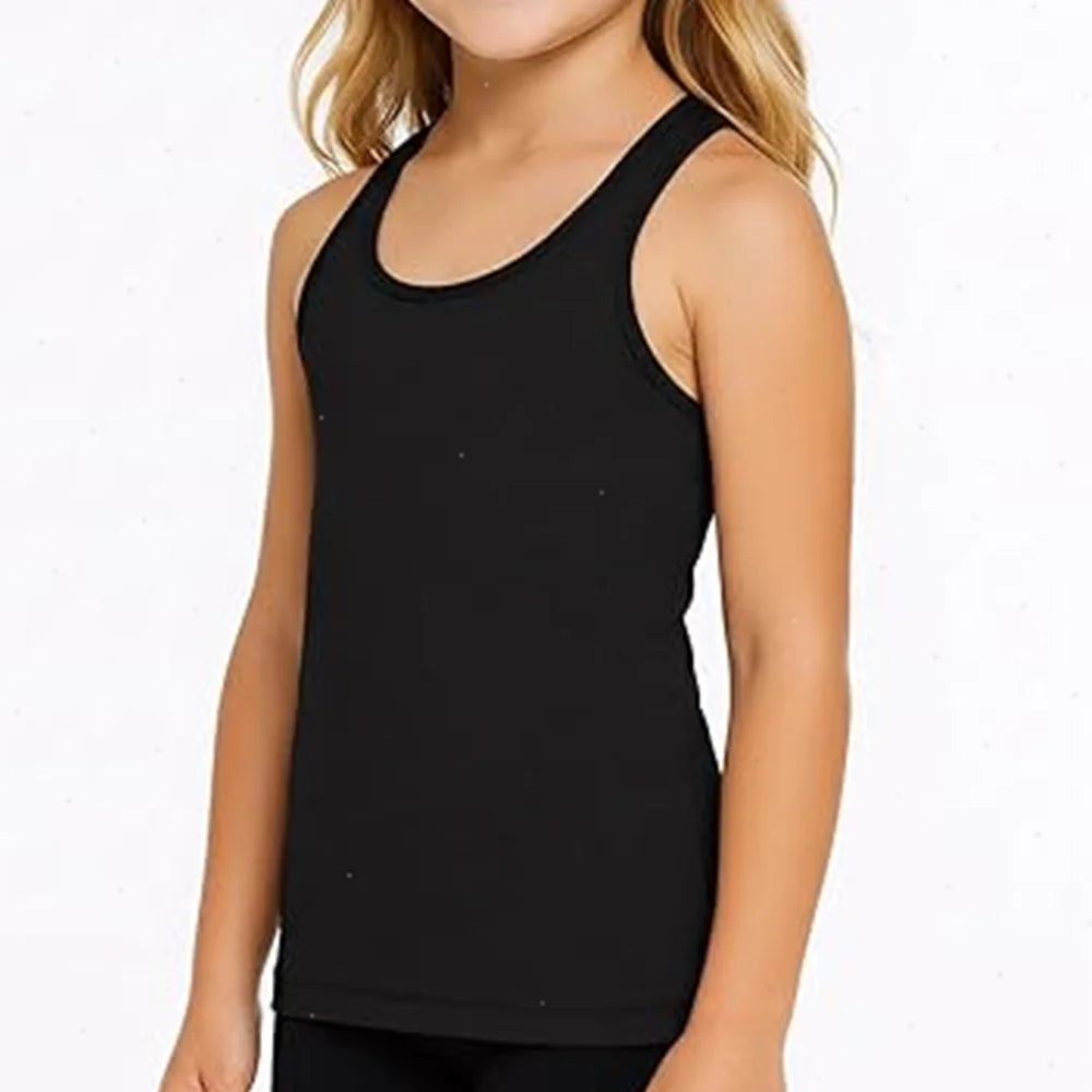 Boys Round Neck Sleeveless Stretch Undershirt Girls Seamless Cotton Wide Strap Racerback Tank Children Kids Vests 2T-14 Years