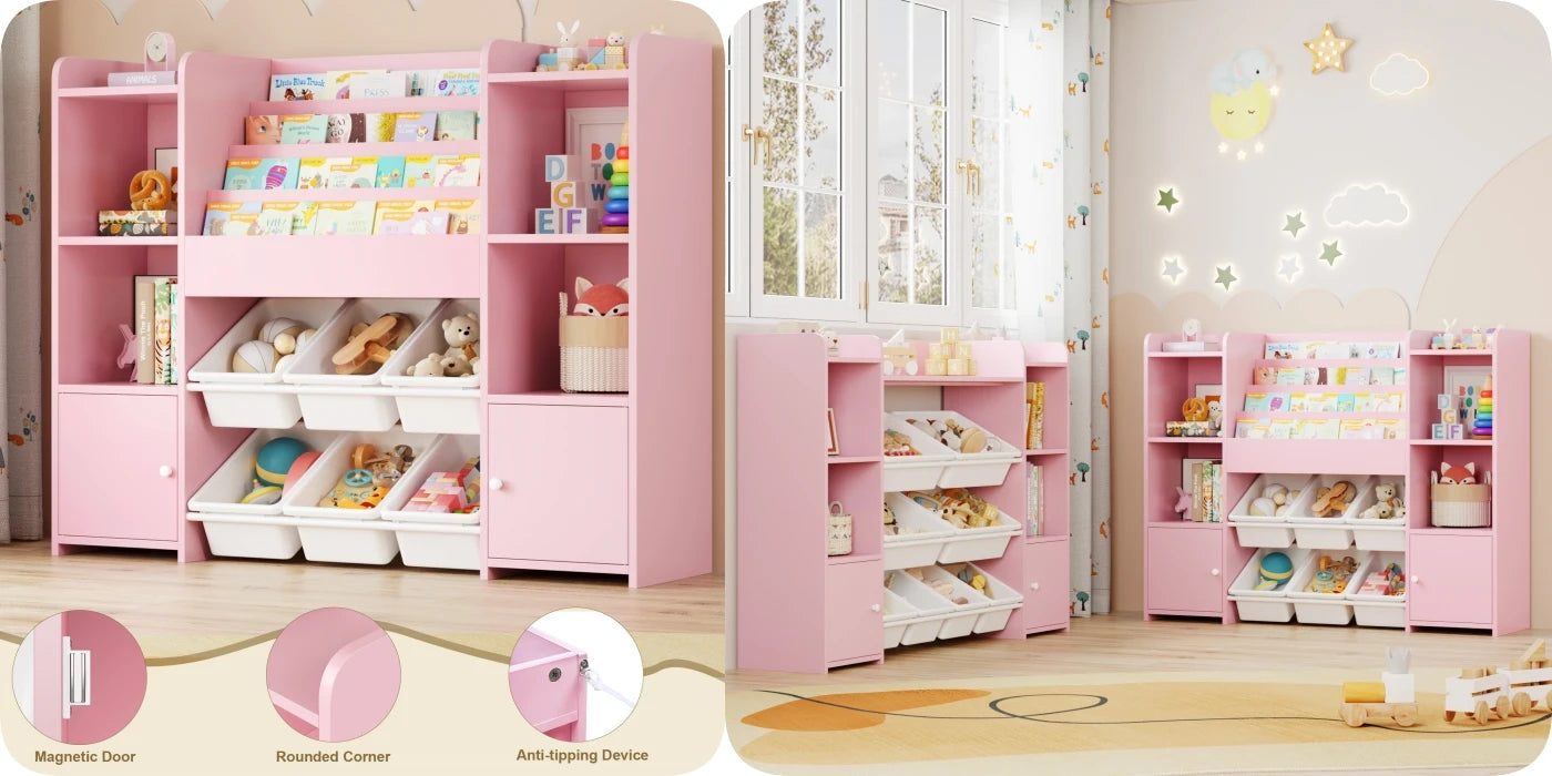 Getone Toy Storage Unit Kids Storage Unit Kids Toy Storage with 6 Removable Boxes, 4-tier Book Shelf Childrens Bookcase Kids Bookshelf Toy Organiser for Kids Room, Nursery Playroom 119x29.5x94 cm