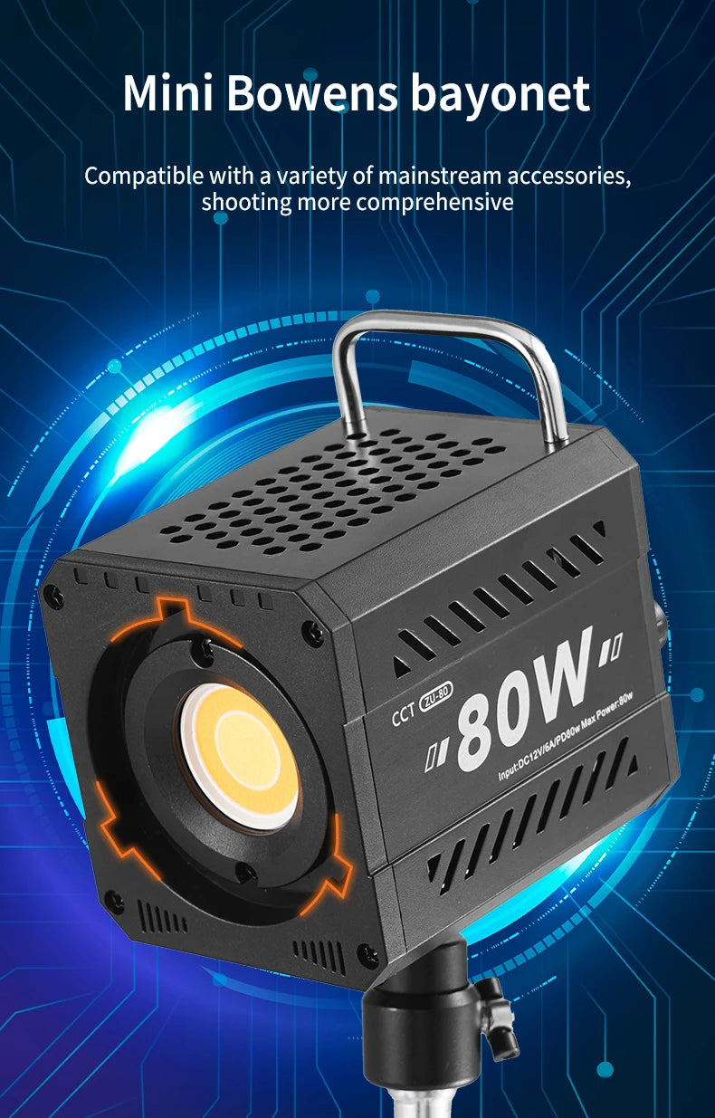 MIAOTU ZU-80 MINI Photography Light LED Live COB Fill light 2700-7500K Professional Video Portable Lampshade Mini Bowens Mount