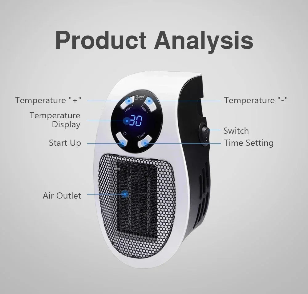 Remote Heater 500W Heater Portable Electric Heater Plug-in Wall Mounted Room Heater Home Appliance Heating Stove Mini Radiator