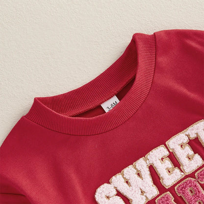 Newborn Baby Girl Boy Sweatshirt Romper Autumn Spring Letter Embroidered Long Sleeve Round Neck Jumpsuits for Valentine's Day