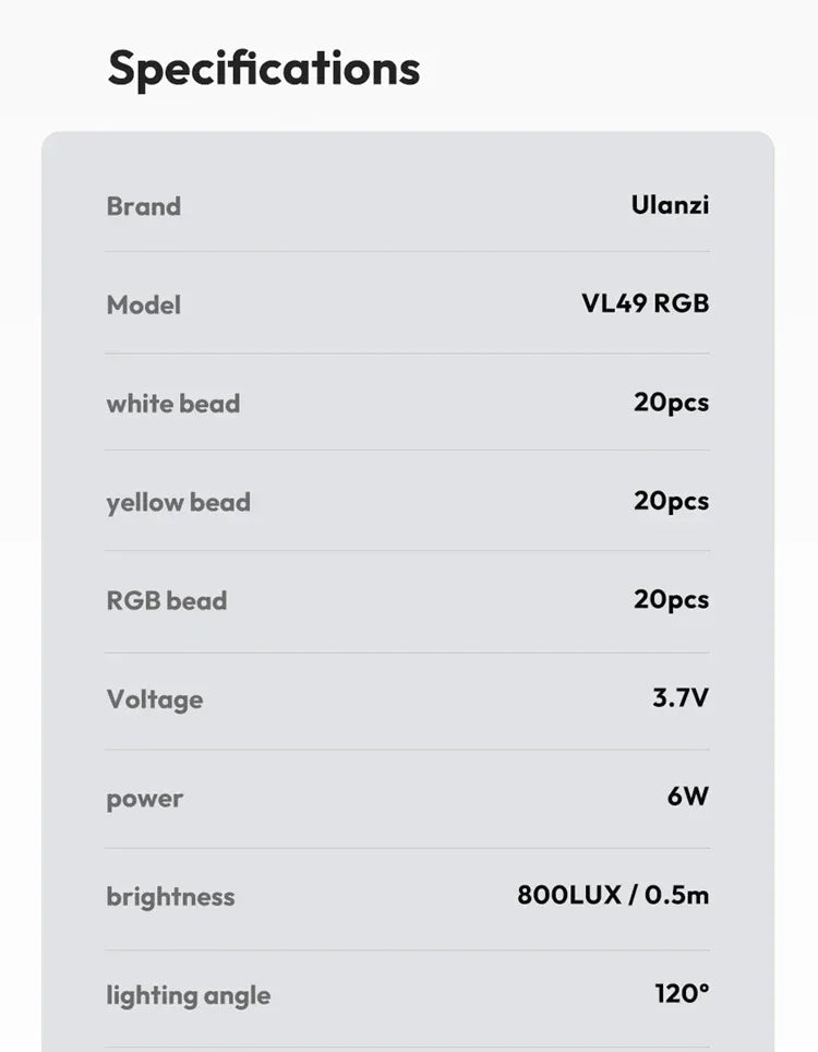 Ulanzi VL49 RGB Video Lights Mini LED Camera Light 2000mAh Rechargable LED Panel Lamp Photo Video Lighting for Youtube Tik tok