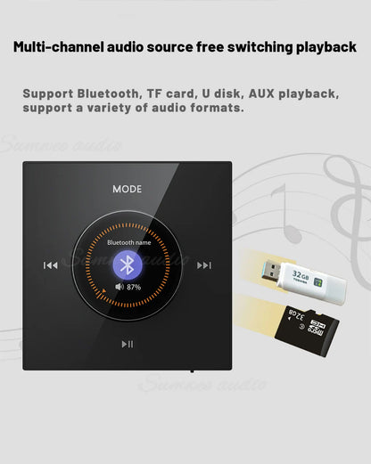 Home Background music player system audio in wall power amplifier bluetooths TF USB FM radio AUX controls panel ceiling speakers