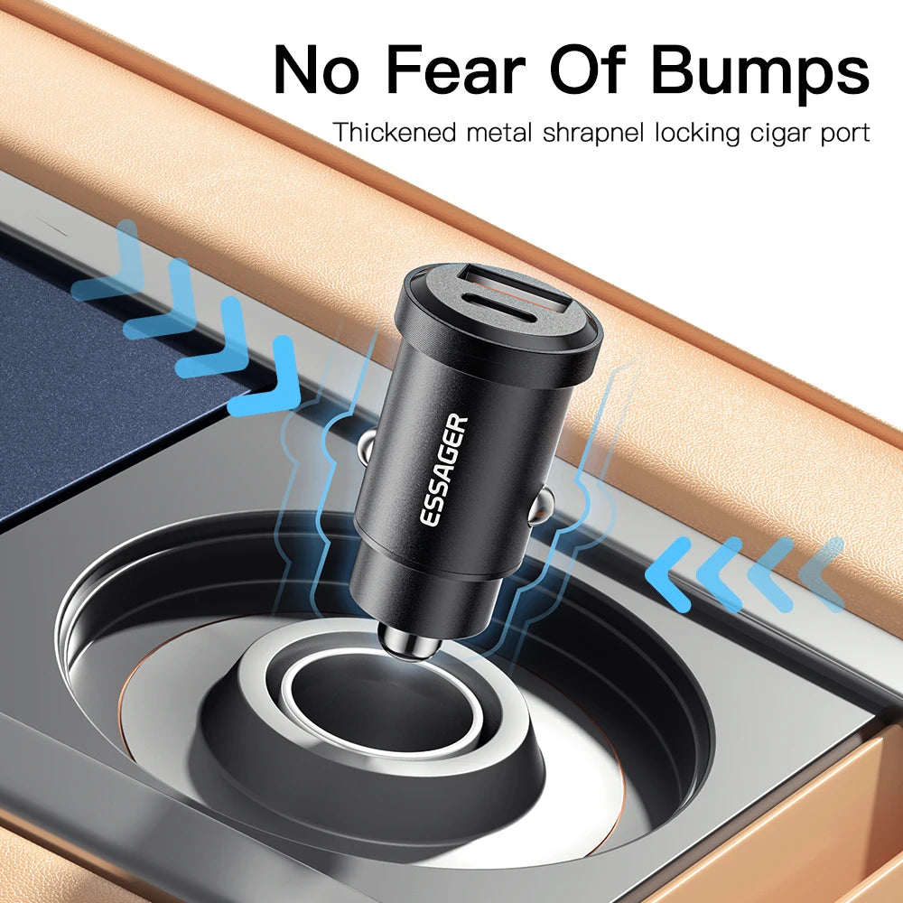 Essager USB Car Charger Quick Charge 4.0 QC4.0 PD3.0 SCP 5A Type C 30W Fast Car USB Charger For iPhone 13 12 Xiaomi Mobile Phone