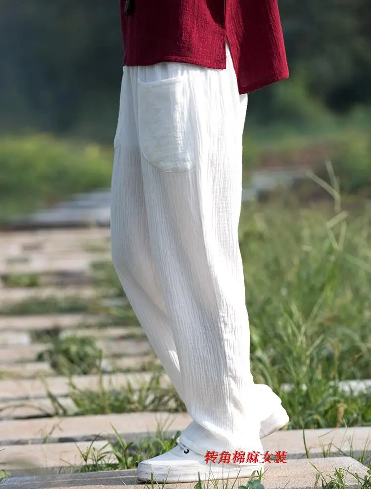 2024 Spring Women' Fashion comfortable cotton linen pants Plus size Women pleated Autumn pants with pockets 5XL 6XL pantalones