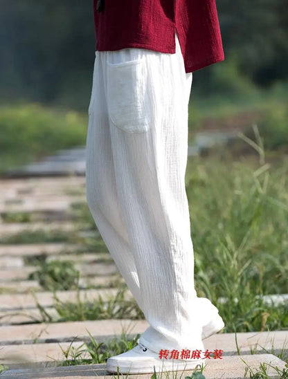 2024 Spring Women' Fashion comfortable cotton linen pants Plus size Women pleated Autumn pants with pockets 5XL 6XL pantalones