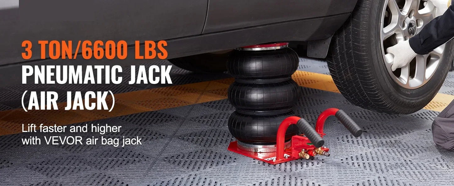 Air Jack 3 Ton/6600 lbs Triple Bag Air Jack, Airbag Jack with Six Steel Pipes Fast Lifting Pneumatic Jack for Car, Garage Repair