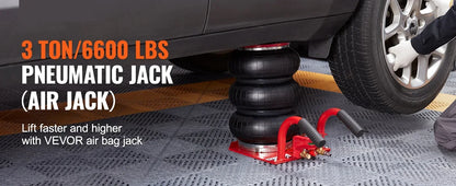 Air Jack 3 Ton/6600 lbs Triple Bag Air Jack, Airbag Jack with Six Steel Pipes Fast Lifting Pneumatic Jack for Car, Garage Repair