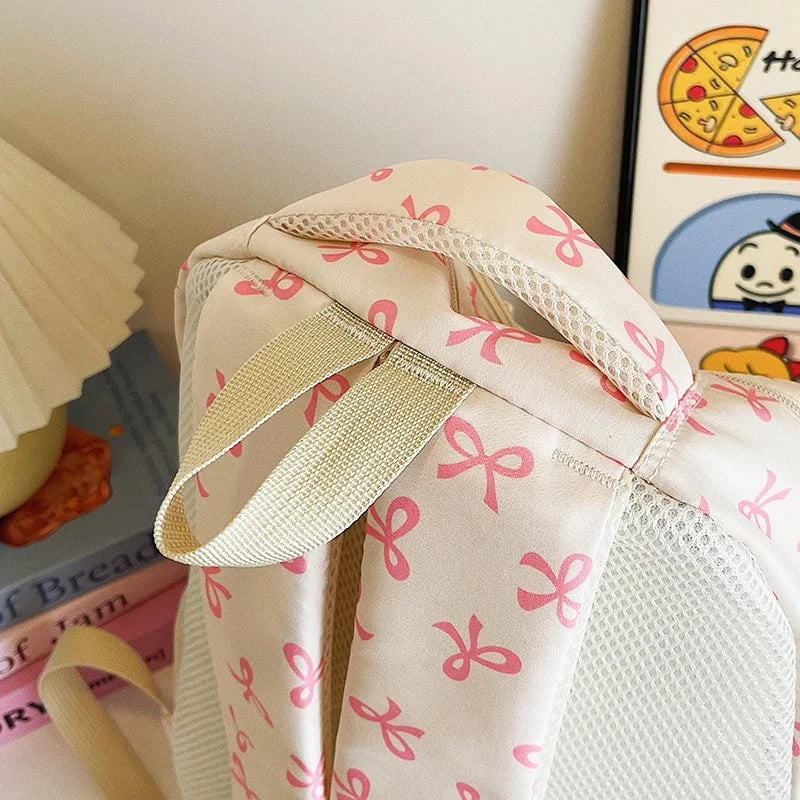 3 Pcs/Set Cute girl Large Capacity Backpack Bow Print Nylon Schoolbag Adjustable Strap Women daily Campus Backpack