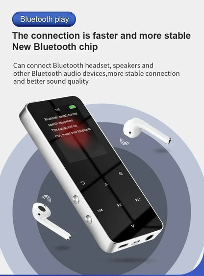 2.0 Inch Metal Touch MP3 MP4 Music Player Bluetooth 5.0 Supports Card, with FM Alarm Clock Pedometer e-Book Built-in Speaker
