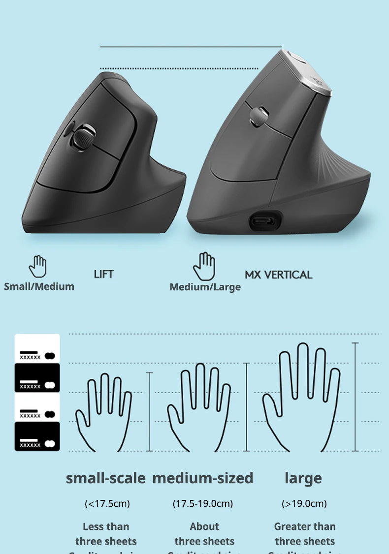 Logitech Lift Vertical Mouse  Ergonomic Wireless With Silent Click Bluetooth/Usb Dual Mode For Pc Laptop Tablet Wrist Pain