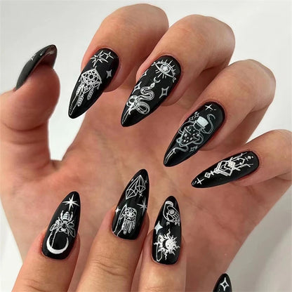24Pcs Manicure Wearable Fake Nails Ballerina Removable Coffin Fake Nails Finished Women Girls Almond False Nails Art Decoration