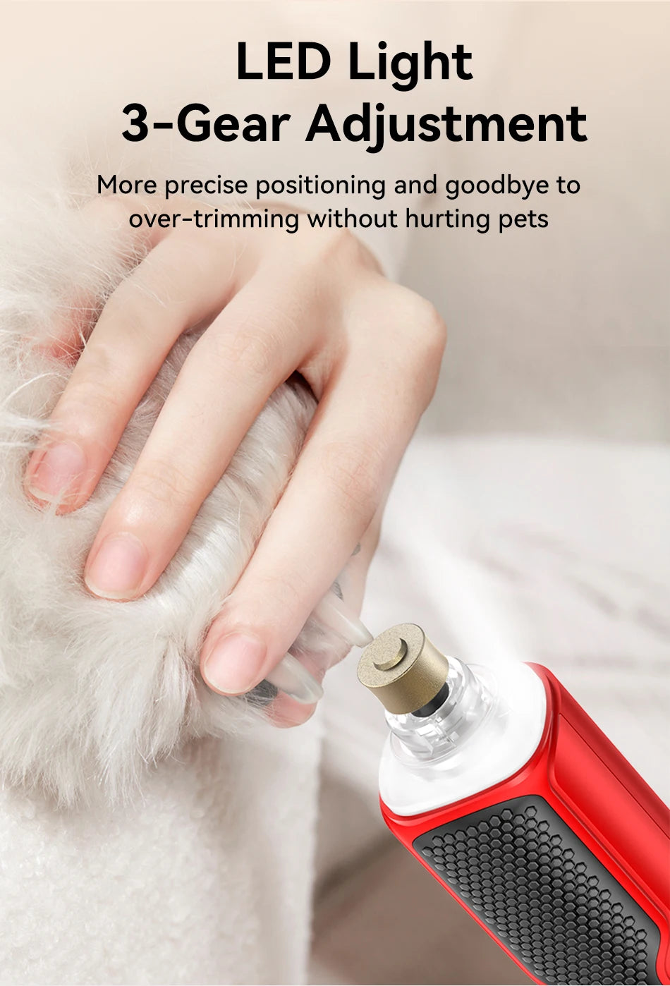 ROJECO Pet Electric Nail Grinder Rechargeable Dog Paw Grooming Nail Clipper LED Light 7 Speeds Adjustable Cat Claw Nail Grinder
