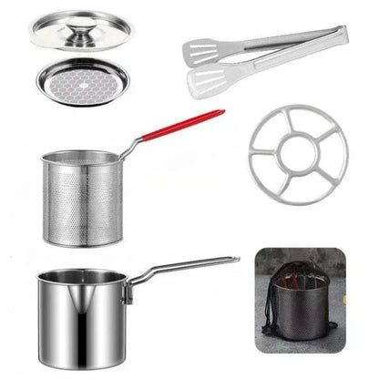 Stainless Steel Deep Fryer with Basket Multi-Purpose for Home/Commercial Tempura Chicken Frying Anti-Slip Base Cool Handle wok