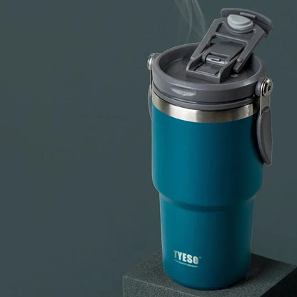 Tyeso Car Stainless Steel Insulated Cup 600/750/900ml Vacuum Thermal Cup with Straws and Handles Outdoor Portable Water Bottle