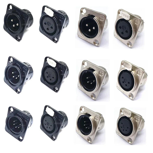 1pcs 3,4,5,6,7 pin Male/Female Black/Silver Metal Square XLR Speaker Panel mount socket Connector