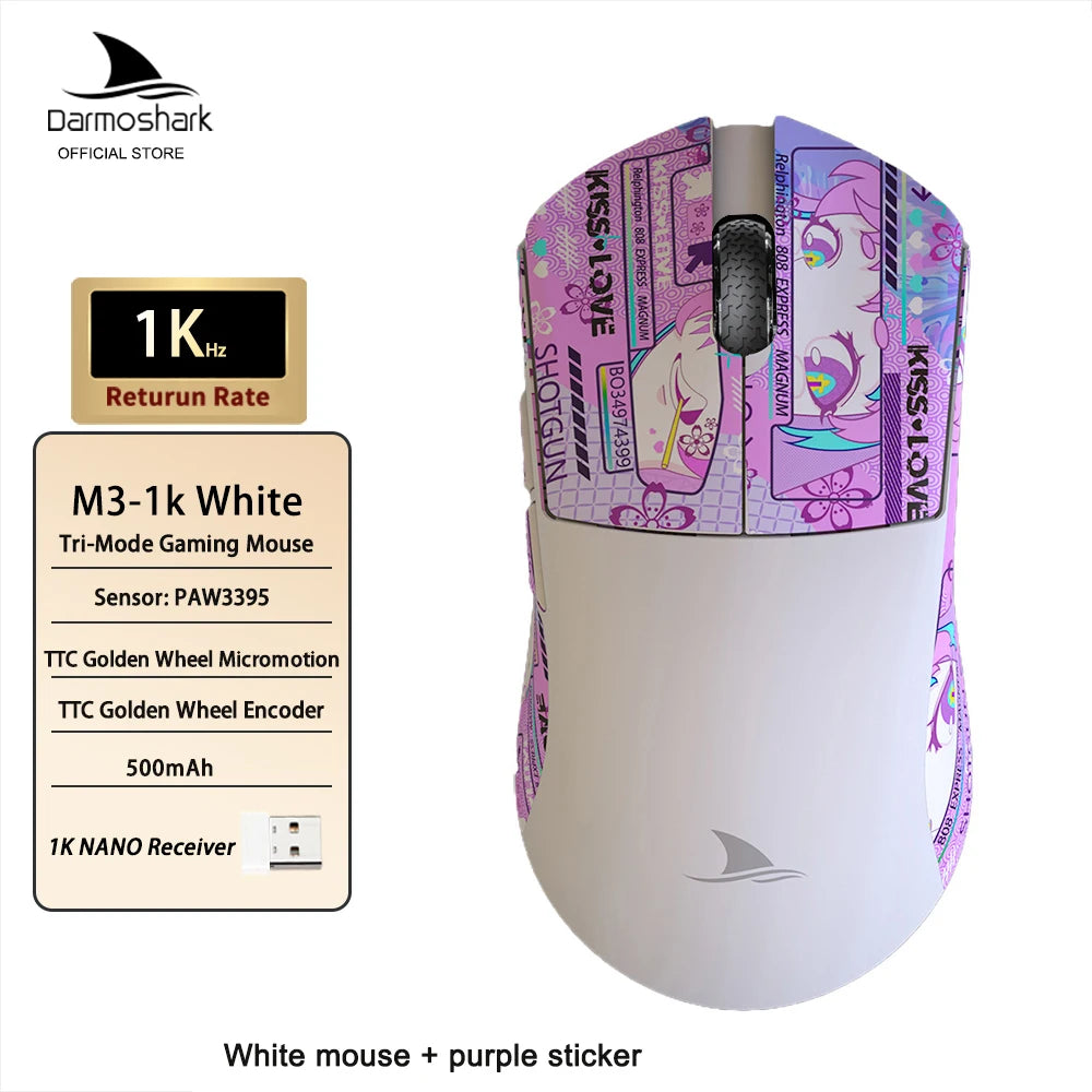 Darmoshark M3 Gaming Mouse Dual Mode 8K Wireless Tri-Mode PAW3395 Big Hand Macro Game Mouse 26000 DPI Lightweight Mice