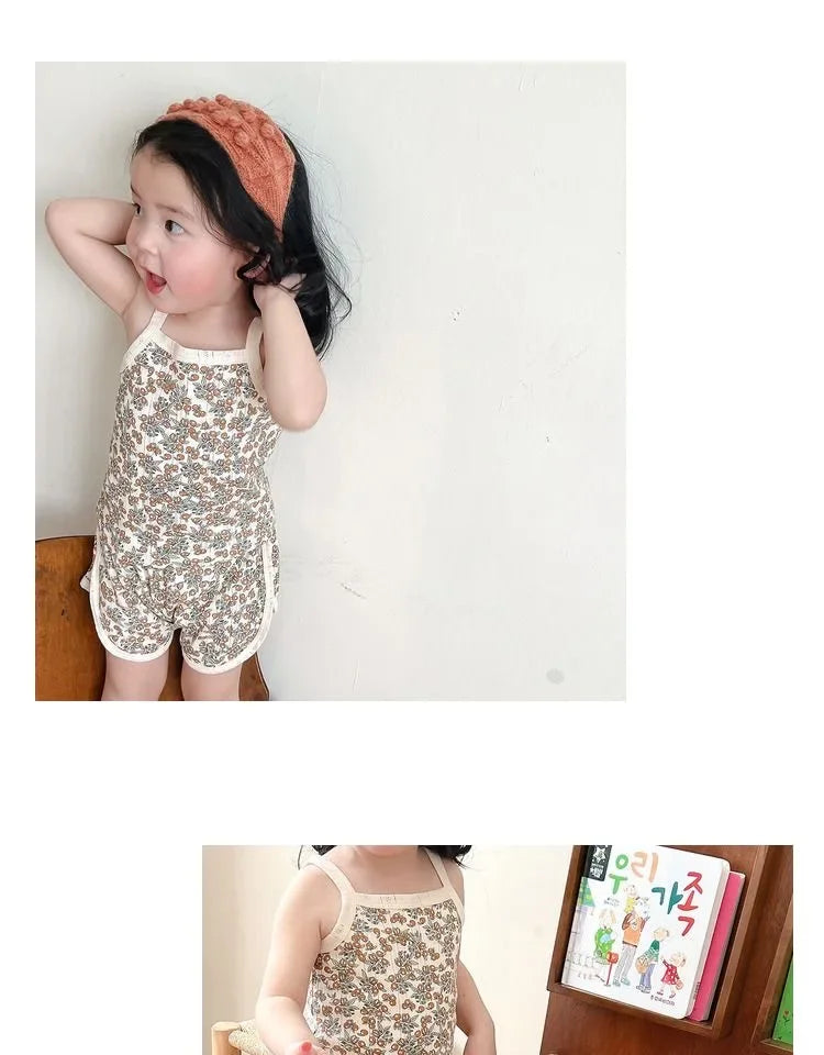 Baby Clothes Sets Summer Toddler Girl Strap Suits Cotton Printing Baby Boy Tops Tee and Shorts Infant Tracksuit Newborn Sets