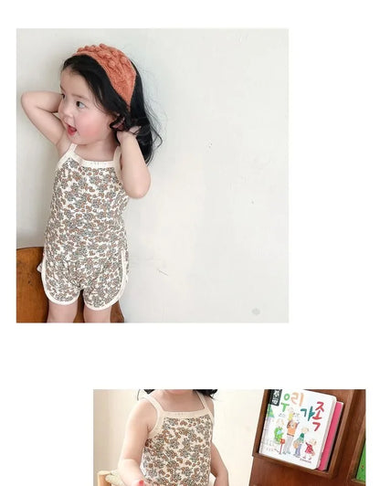 Baby Clothes Sets Summer Toddler Girl Strap Suits Cotton Printing Baby Boy Tops Tee and Shorts Infant Tracksuit Newborn Sets