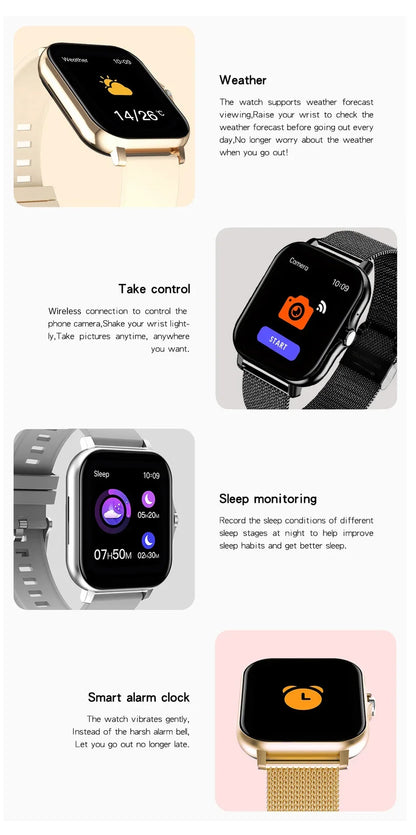 Nouvelle montre connectée compatible Android et iOS, écran couleur 1,44 pouce, appels Bluetooth, surveillance de l'oxygène sanguin et de la pression artérielle, pour femmes et hommes.