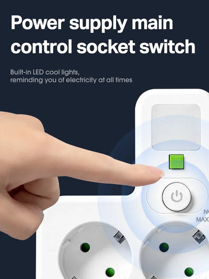 1pc EU power board, switch power plug, with independent night light switch, 3 AC sockets, suitable for home and office use