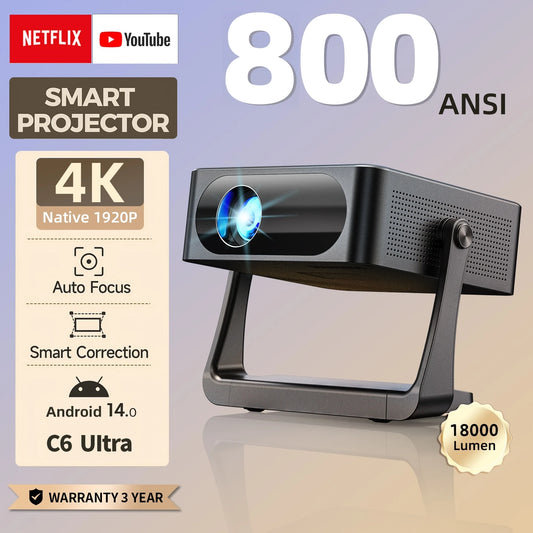 Fintex C6 Ultra Projector 4K FullHD 18000Lumen 1080P HDR10 Proyector 800 ANSI AndroidTV14.0 ASA3.0 AutoFocus Portable Projectors