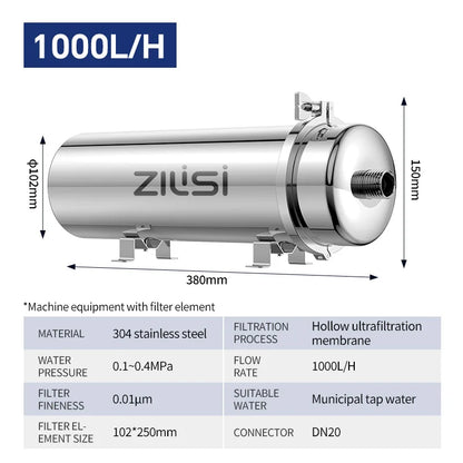 Reusable PVDF Water Filter System, High Flow, Commercial, Home, Kitchen Drink, Straight UF Filters, Lasts Exceed 5 Years, 1000L