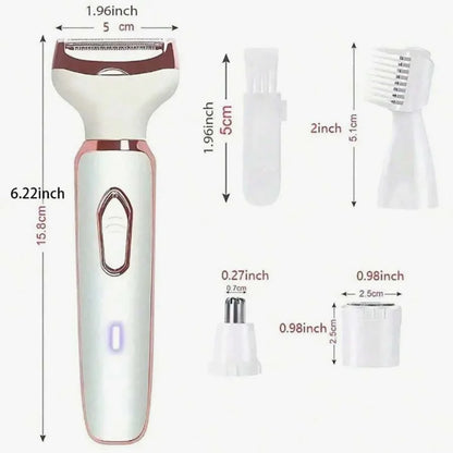 Ladies' electric shaver, 4-in-1 rechargeable beauty set, ladies' facial, nose, leg and underarm shavers, painless dry and wet sh