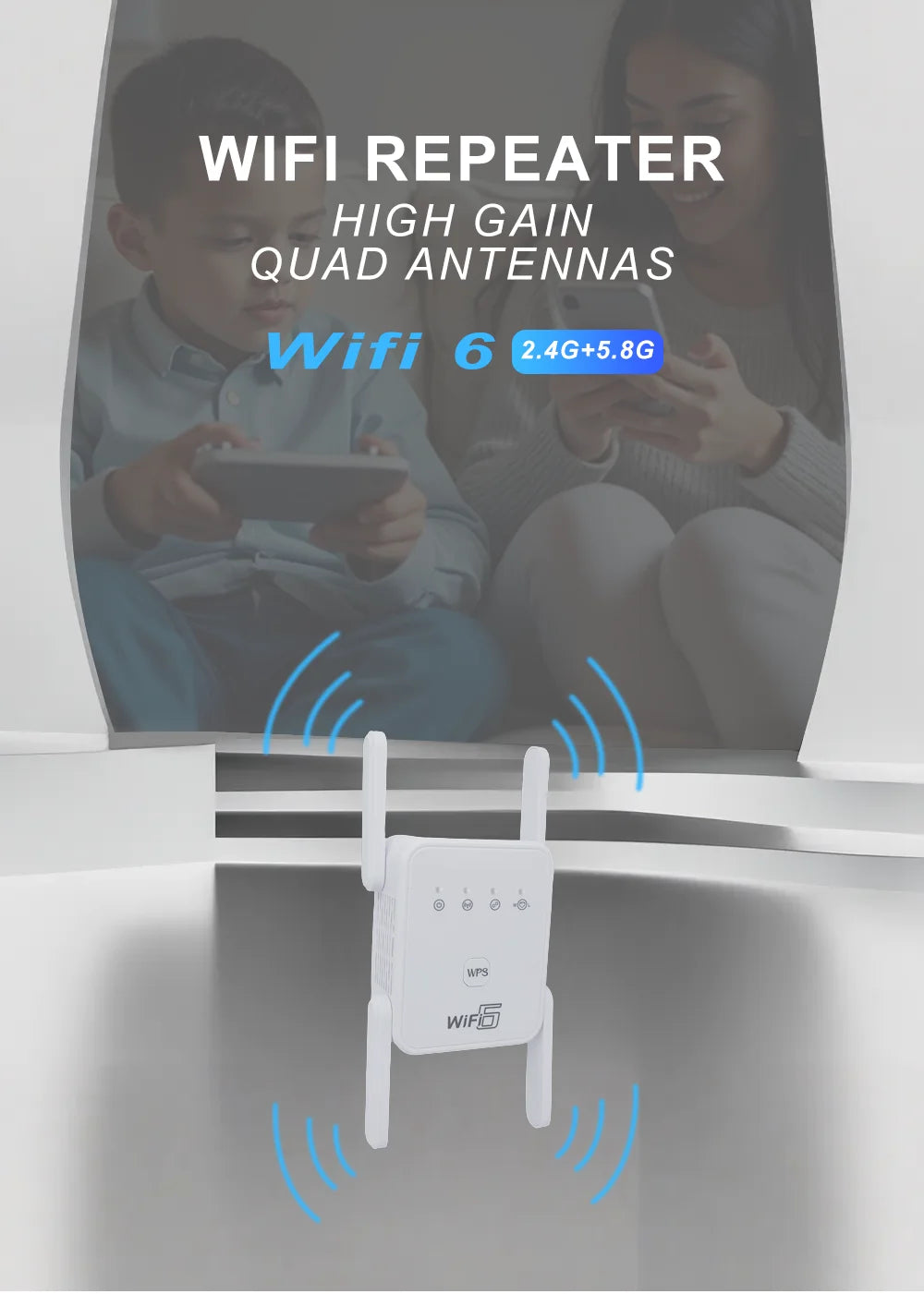 WIFI6 1500Mbps 5Ghz Wireless WiFi Repeater Booster 2.4G/5GHz Wi-Fi Signal Amplifier Extender Router Network Wlan WiFi Repetidor