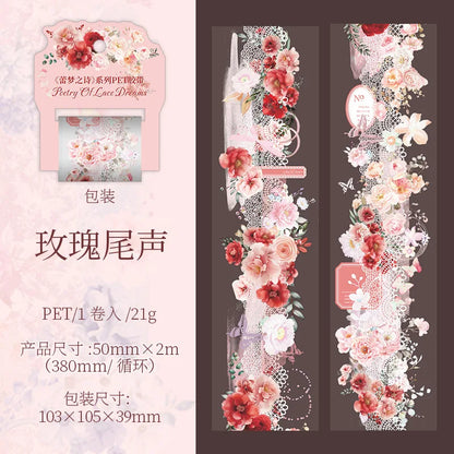 Mr. Paper 1 Roll Lace Flower PET Tape Home Decoration for Scrapbook Frame Phone Case Notebook Phone Case Collage Sticker Gifts