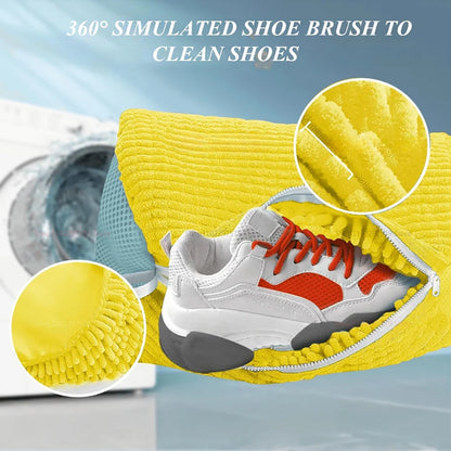 Fluffy Fiber 360 ° Surround Cleaning Shoe Washing Bag - Reusable Durable Machine-Washable Laundry Bag with Zipper Closure (1Pc)