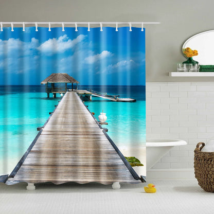 Customized Blue sky Beach Shower Curtain Modern scenery print Bathroom 3D Blackout curtain Large 180x200cm for bathroom cortina
