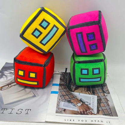 12cm New Halloween Geometry Dash Cube Plush Toys Small Pillow Stuffed Plushie Doll Square Pendant Game Cute Kids Birthday Gift
