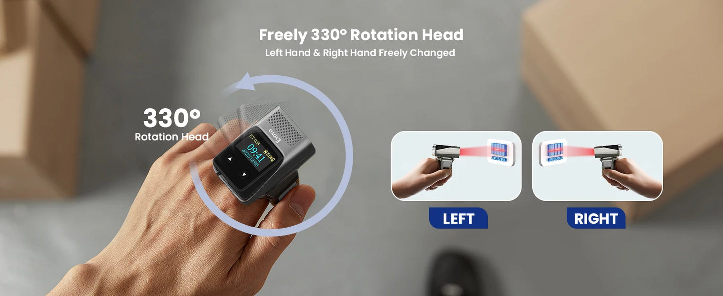 Eyoyo EY-038 Ring Barcode Scanner with Screen.1D Laser/2D Mini Wearable Bluetooth Finger QR Code Reader.Support Screen Scanning