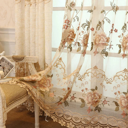 Luxury European Style Velvet Embroidery Curtains for Living Room Bedroom Embroidery Flowers Semi Hollow Blackout Curtain 1 Panel