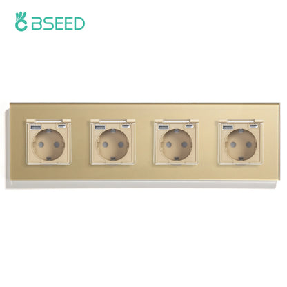 BSEED Single EU Wall Socket USB Type-c Ports Double Waterproof Cover Bathroom Power Sockets Triple Glass Electric Outlets 16A