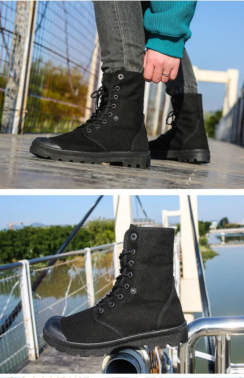 2024 Men's Fashion Canvas Shoes Spring and Autumn Outdoor Shoes Thick-soled High-top Shoes Cuff Shoes Fashion Sports Shoes