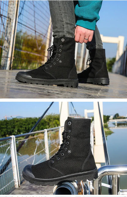 2024 Men's Fashion Canvas Shoes Spring and Autumn Outdoor Shoes Thick-soled High-top Shoes Cuff Shoes Fashion Sports Shoes