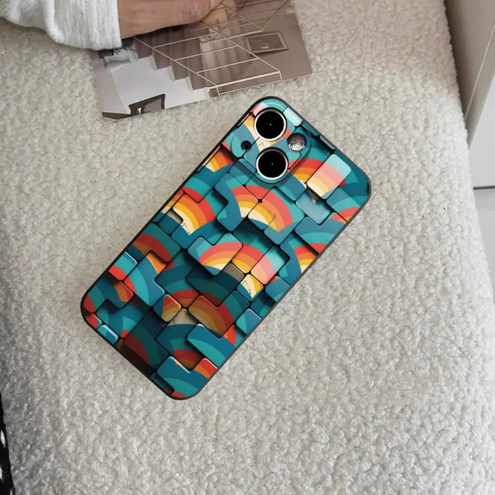 Men's cool creative cube Building Block IMD Phone Case FOR IPhone 16promax 14 11 12 Pro 8 7 15 Plus 13 Pro MAX XR XS Black Cover